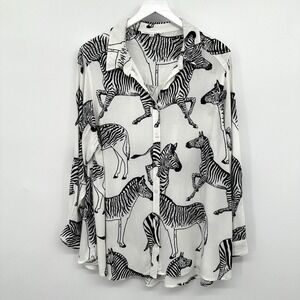 Jane & Delancey Tunic‎ Top Shirt Blouse 1X Zebra Stretch Button Up Long Sleeve